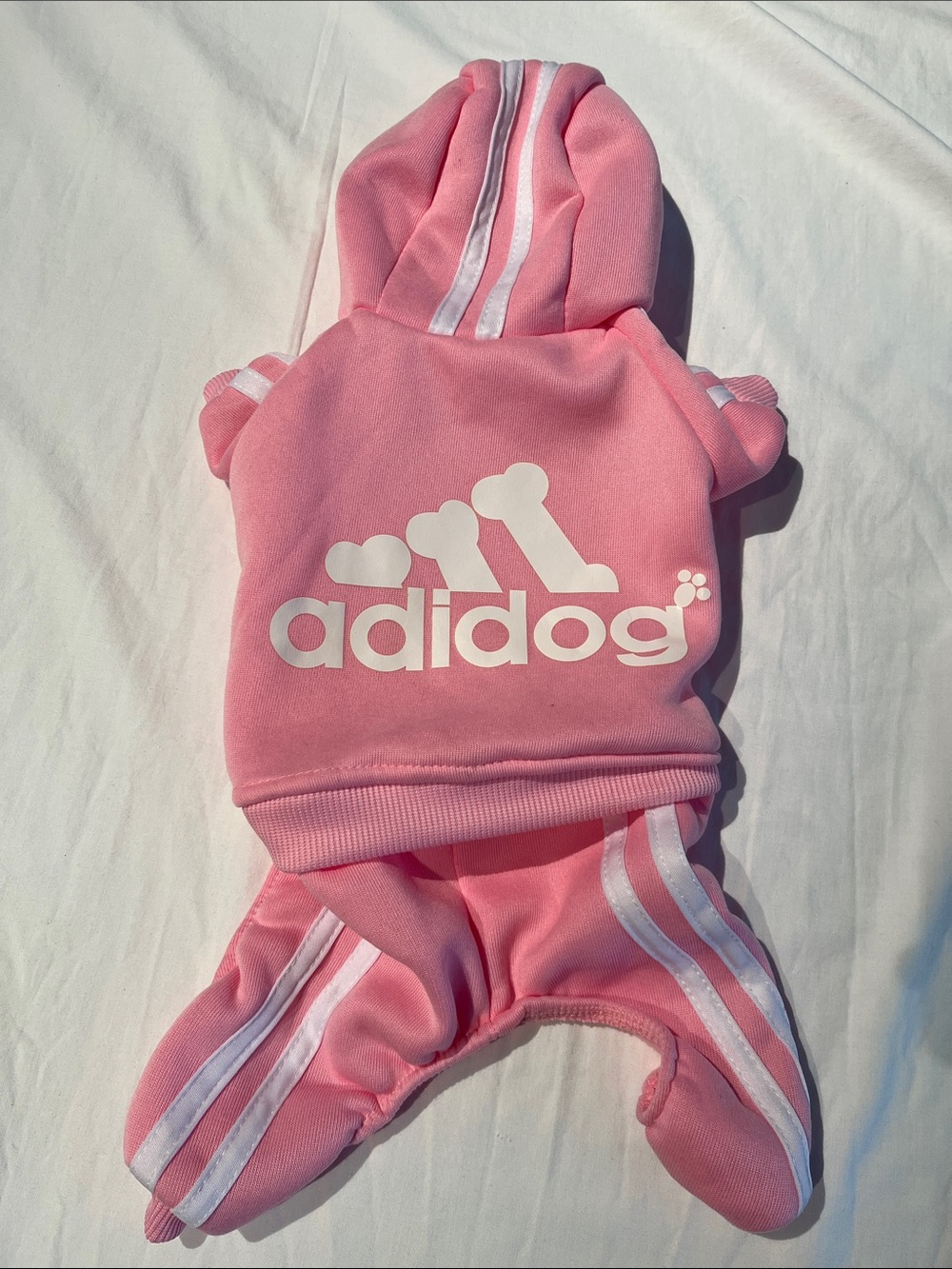 Adidog Pink Kids One-Piece Hoodie Jumpsuit for dogs, size large